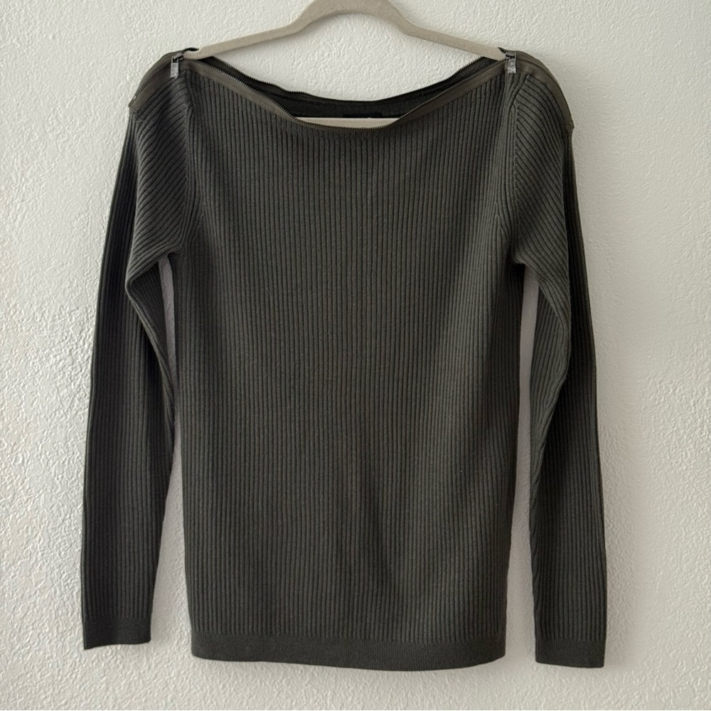 W BY WORTH Ribbed Boat Neck Long Sleeve Sweater Knit Top M Green
